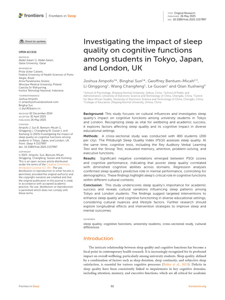Sleep Quality's Impact on Student Cognition | PDF | Mental Health | Sleep