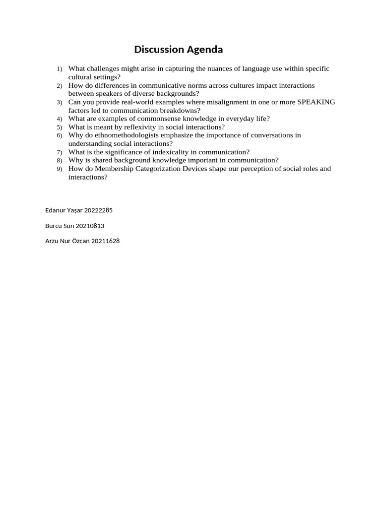 Discussion Agenda | PDF