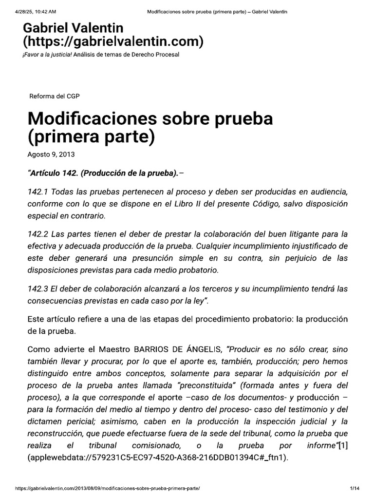 Modificaciones Sobre La Prueba Gabriel Valentin Primera Parte | PDF