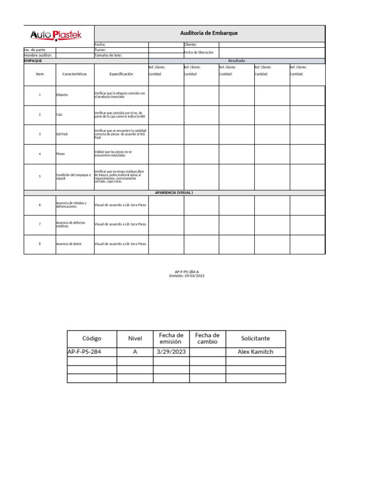 AP F PS 0284 A Auditoria de Embarque | PDF | Residuos | Contaminación