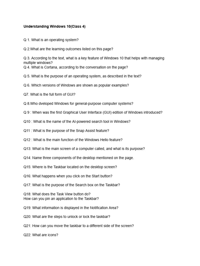 Windows 10 Overview for Class 4 | PDF | Window (Computing) | Icon ...
