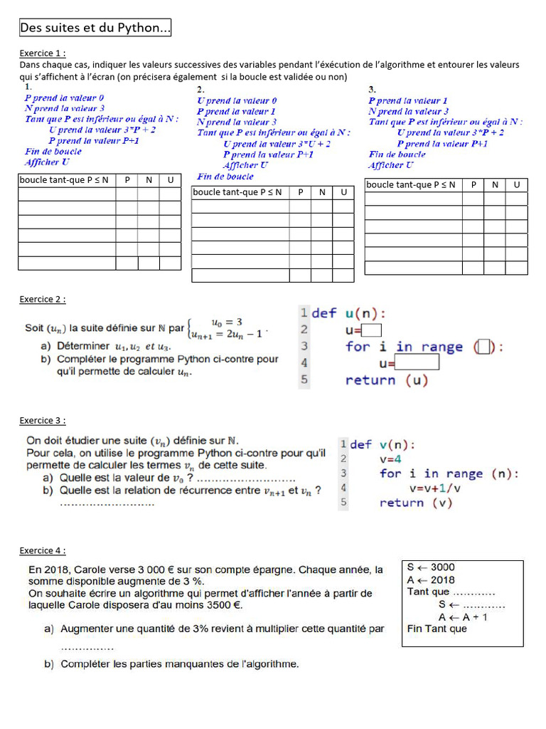 Exercices Python sur les suites | PDF