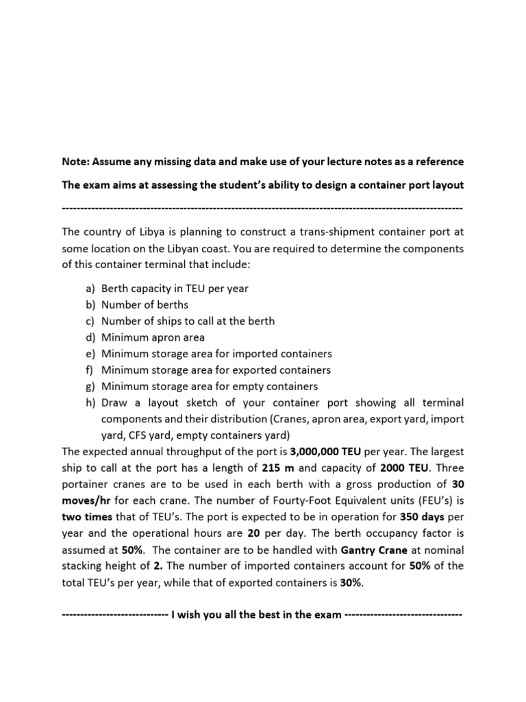 Coastal Engineering Exam: Container Port Design | PDF