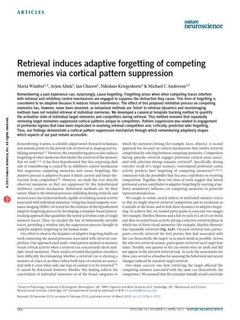 Adaptive Forgetting in Memory Retrieval | PDF | Recall (Memory) | Memory