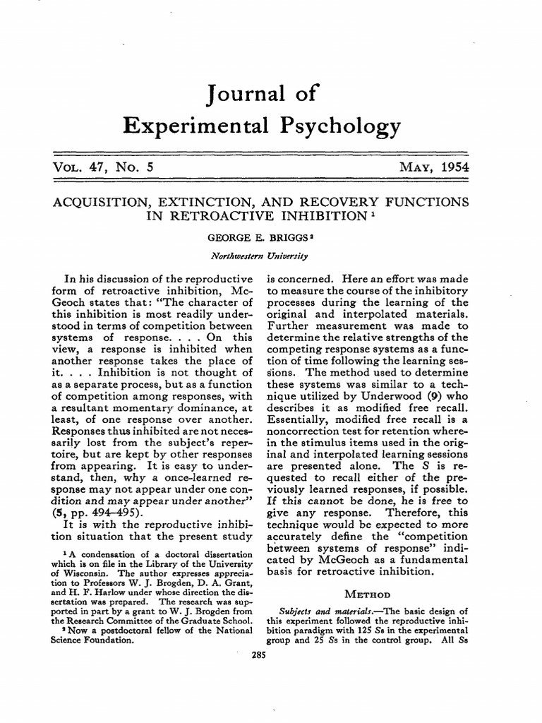 Retroactive Inhibition Study Methods | PDF | Cognitive Science | Mental ...