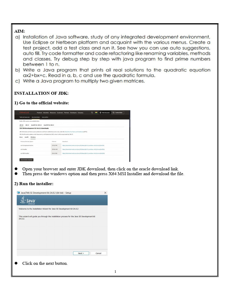 JDK Installation and Java Lab Exercises | PDF | Area | System Software