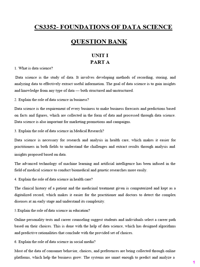 Data Science Foundations Question Bank | PDF | Regression Analysis ...