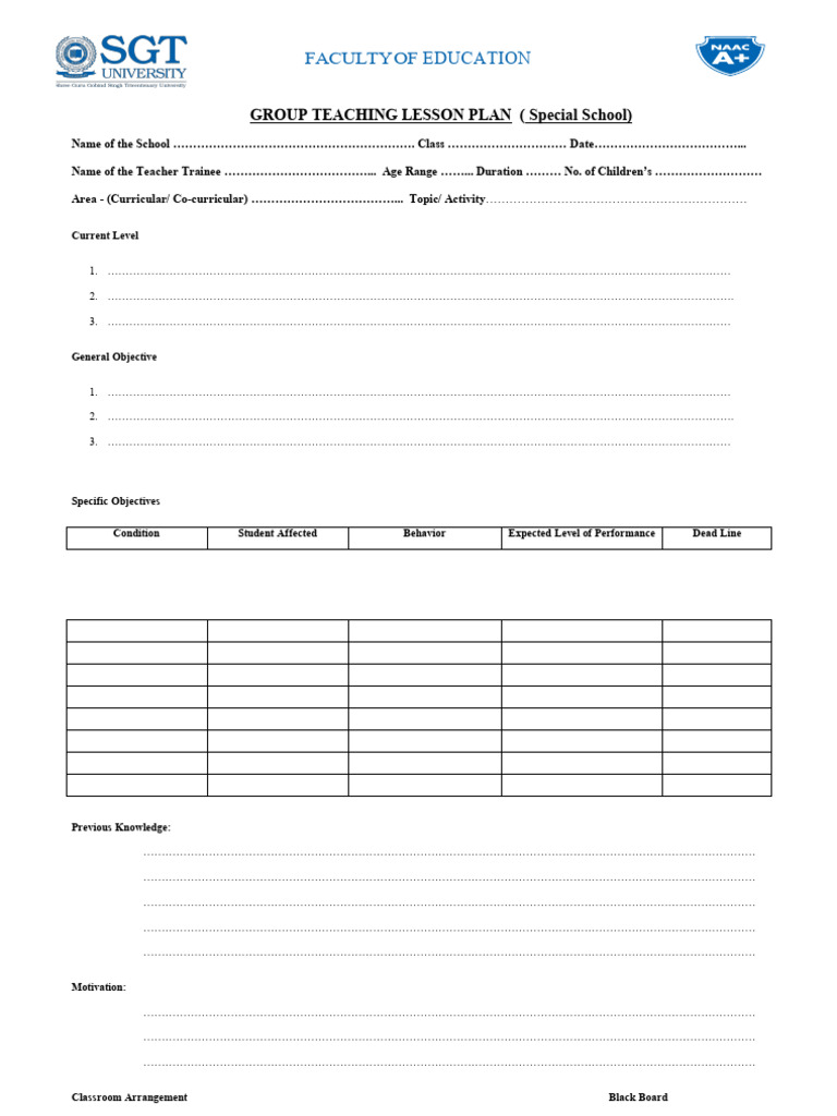 Group Teaching Lesson Plan for Special School - Copy | PDF | Teachers ...