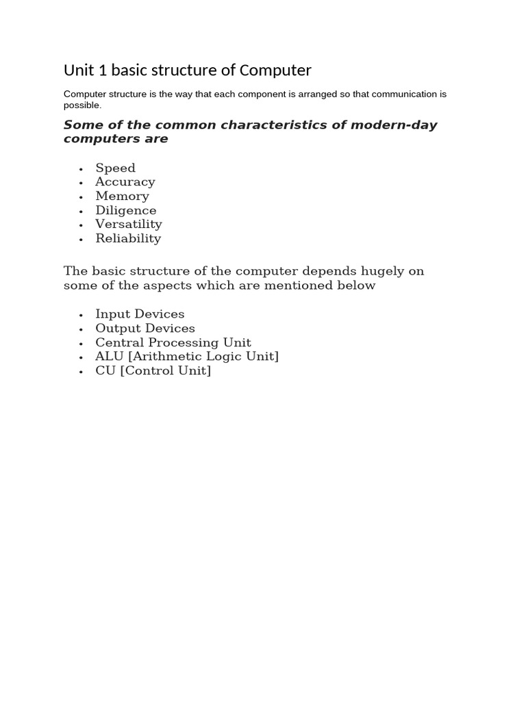 Basic Computer Structure Overview | PDF | Random Access Memory | Read ...