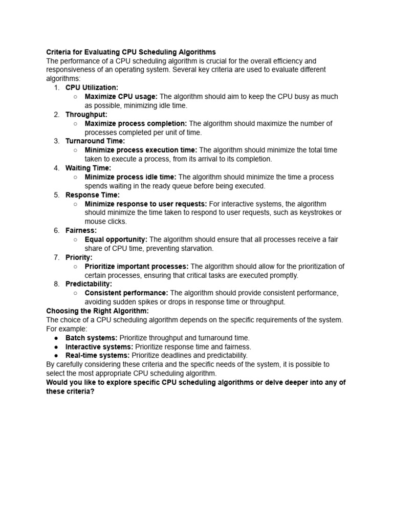 What Are The Criteria For Evaluating The CPU Sched.. | PDF