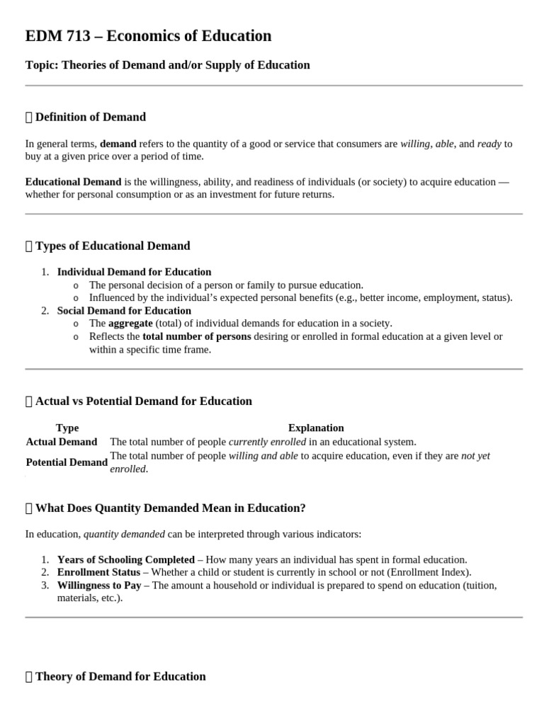 Demand and Supply in Education Economics | PDF | Elasticity (Economics ...