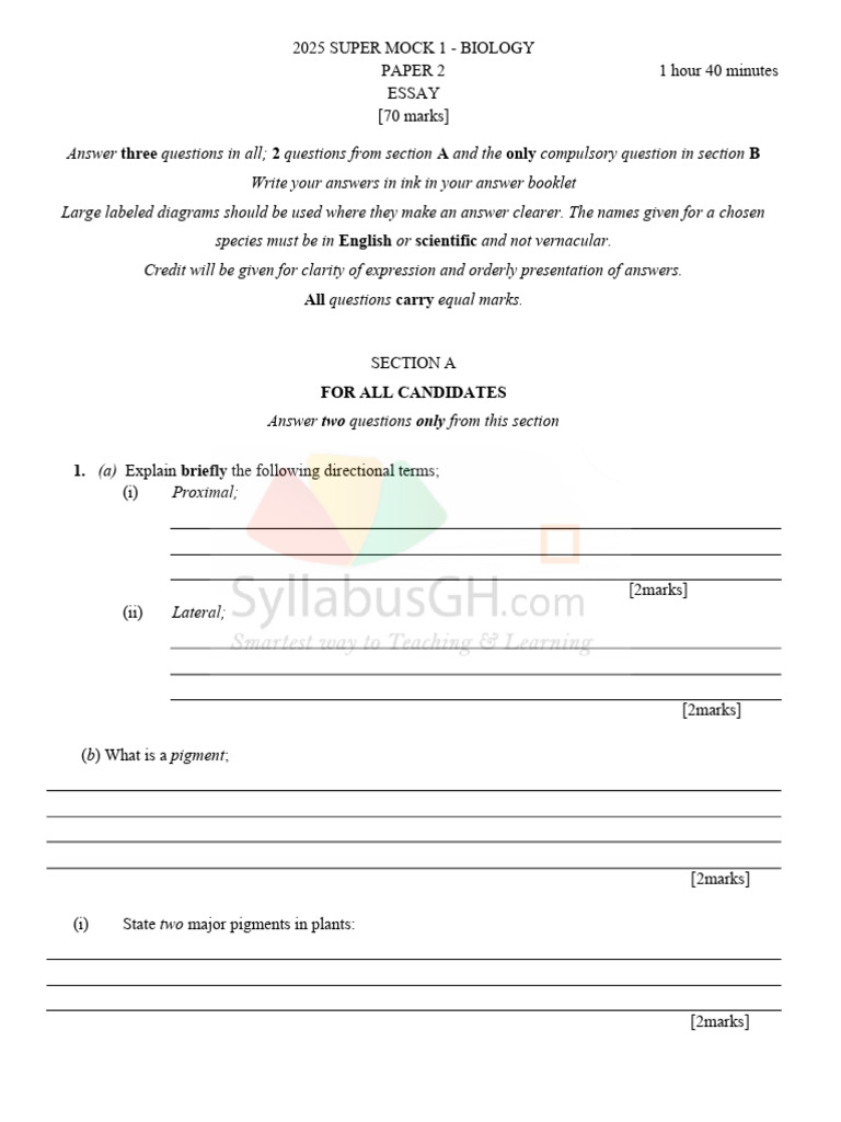 2025 Biology Super Mock Exam Paper 2 | PDF | Dominance (Genetics ...
