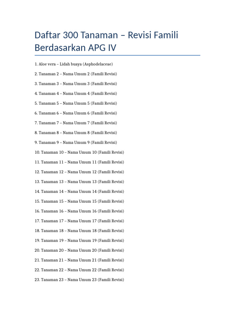 Daftar 300 Tanaman Berdasarkan APG IV | PDF