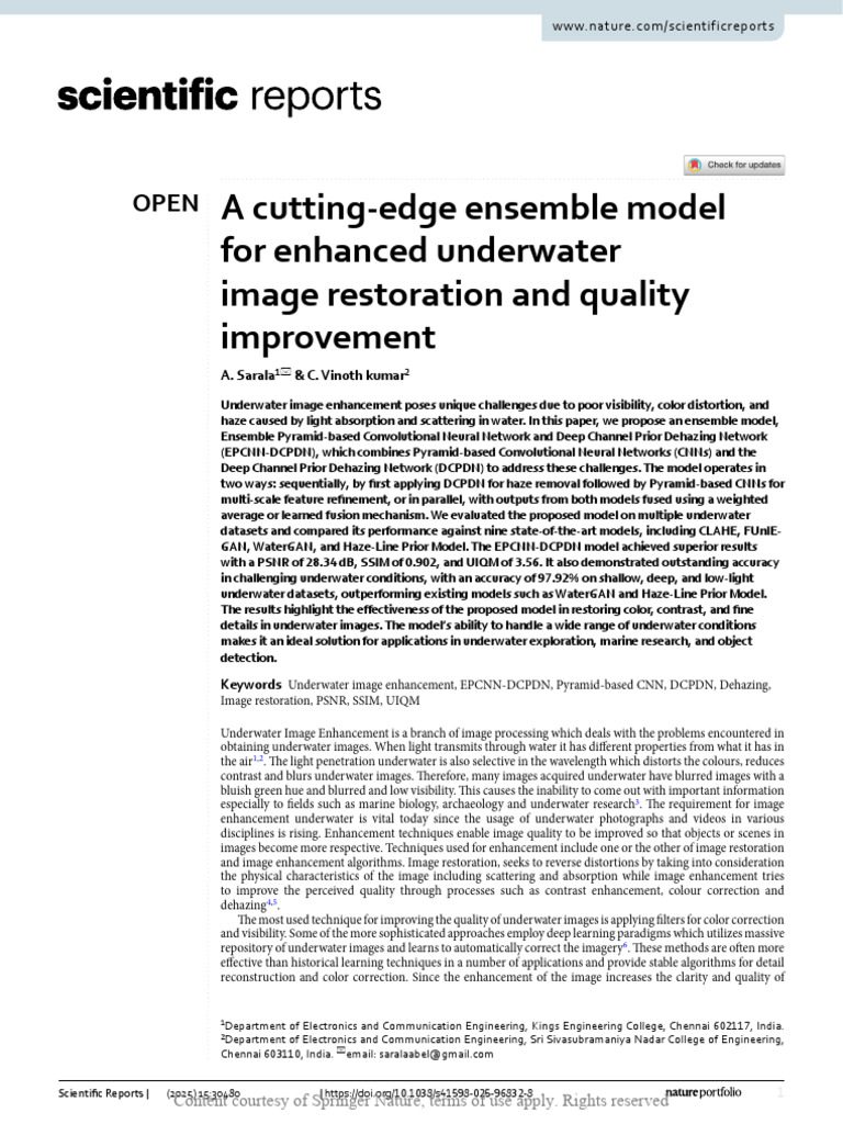 A Cutting-Edge Ensemble Model For Enhanced Underwa | PDF | Deep ...