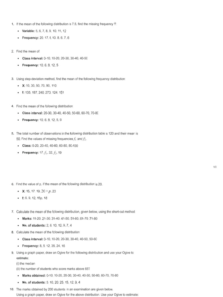 QP ICSE Mean and Ogive Questions | PDF