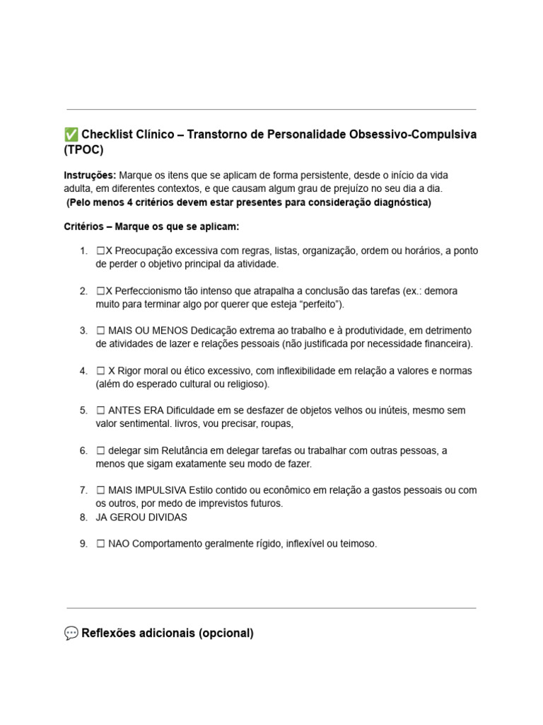 Checklist TPOC: Diagnóstico e Sintomas | PDF