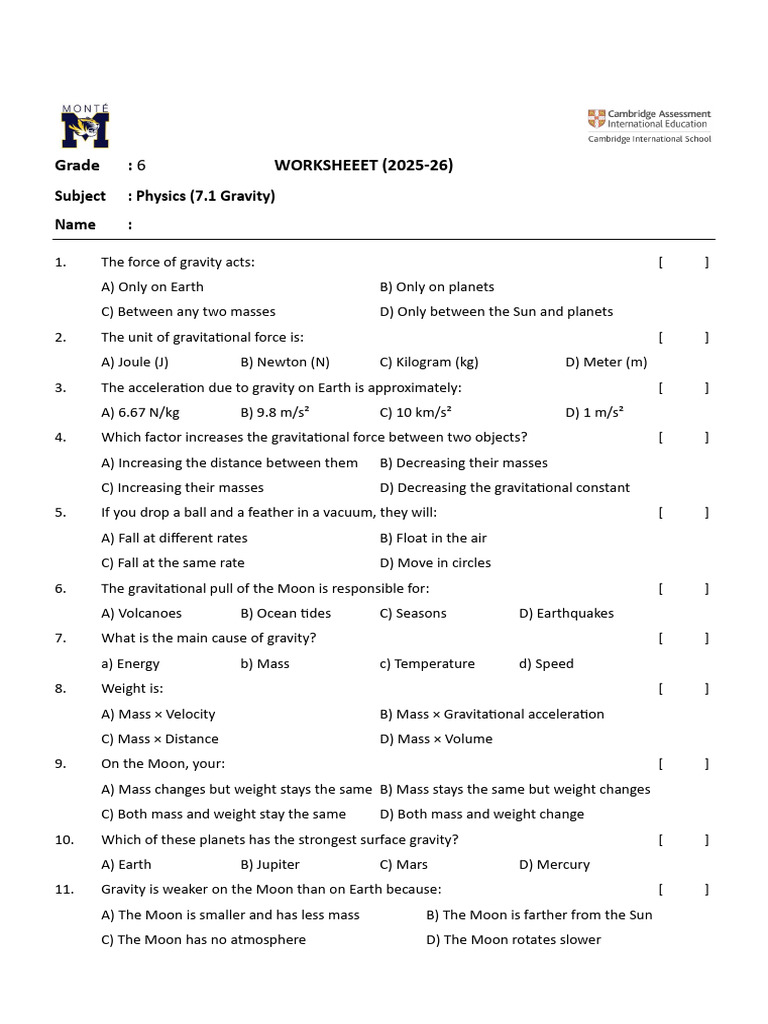 Grade 6 Physics (Gravity) | PDF | Gravity | Mass