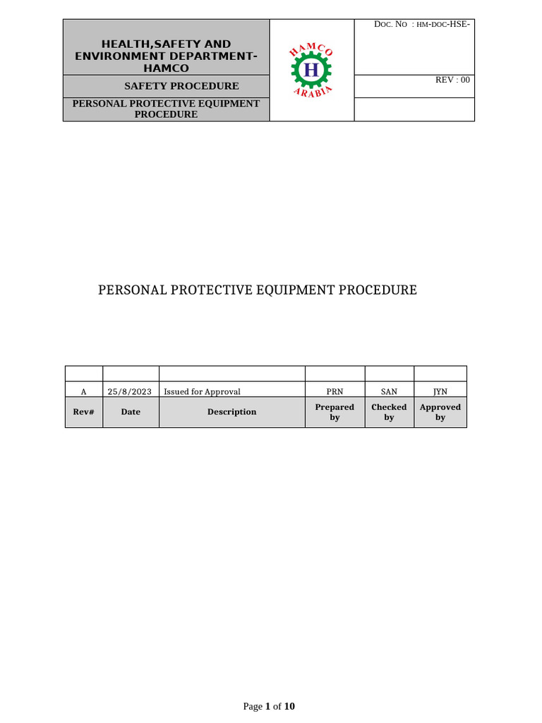 Personal Protective Equipment Procedure | PDF | Personal Protective ...