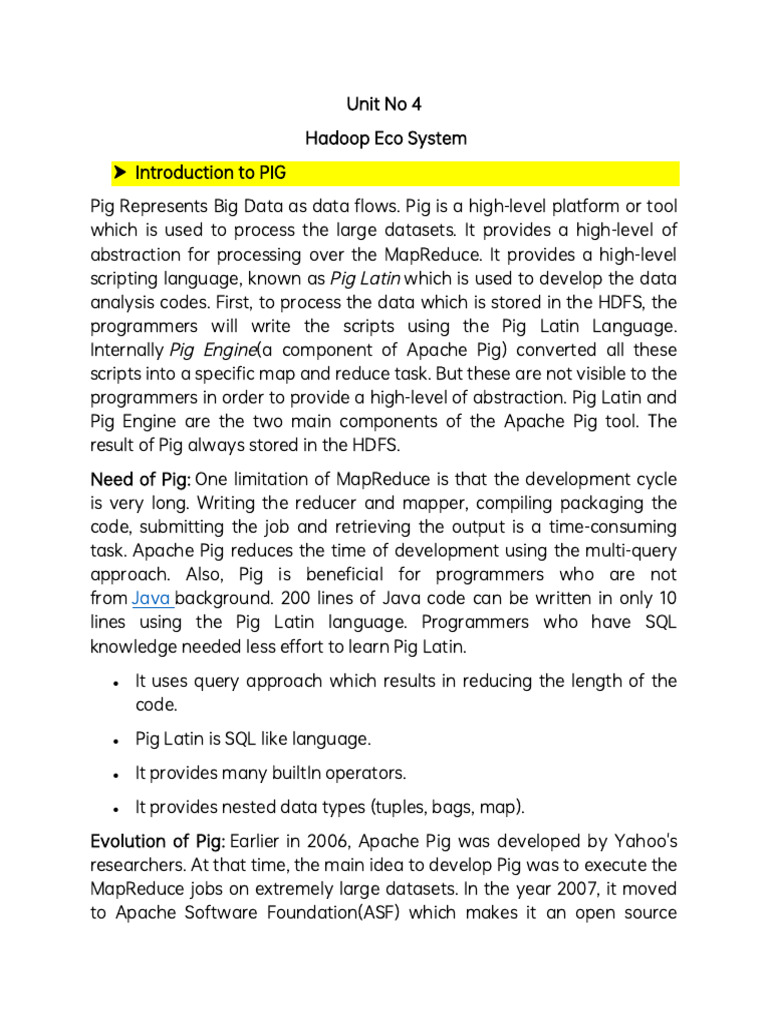 Introduction to Apache Pig for Big Data | PDF | Apache Hadoop | Map Reduce