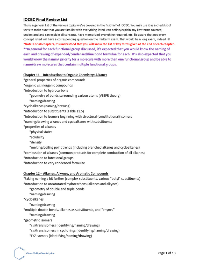 IOCBC Midterm Review Checklist | PDF | Lipid | Glycolysis