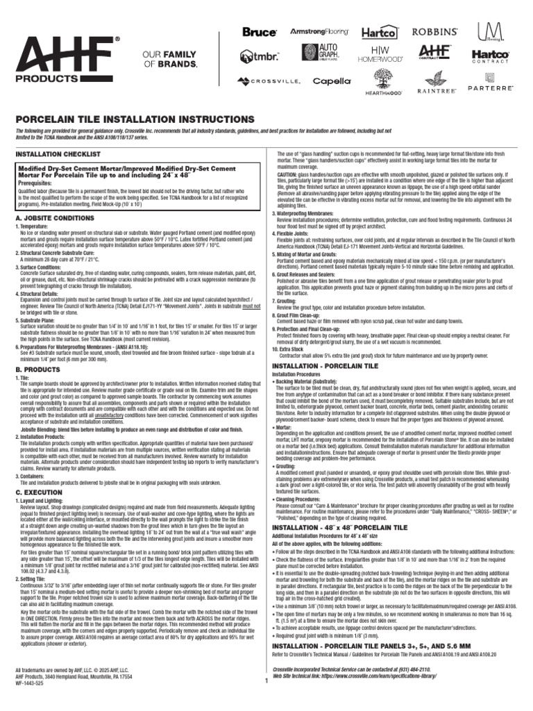 TCNA W244C Porcelain Tile Guide | PDF | Tile | Mortar (Masonry)