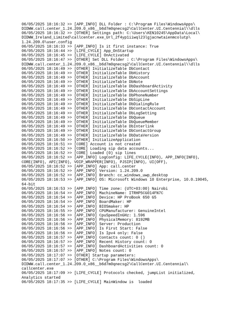 Call Center App Initialization Log | PDF | Computer Engineering | Software