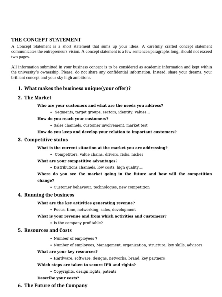 Crafting an Effective Concept Statement | PDF | Business | Risk
