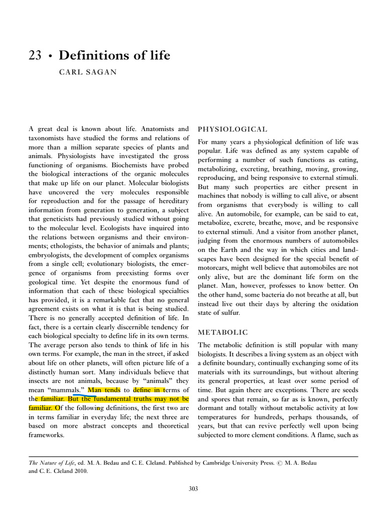 Defining Life: Perspectives and Challenges | PDF | Life | Organisms