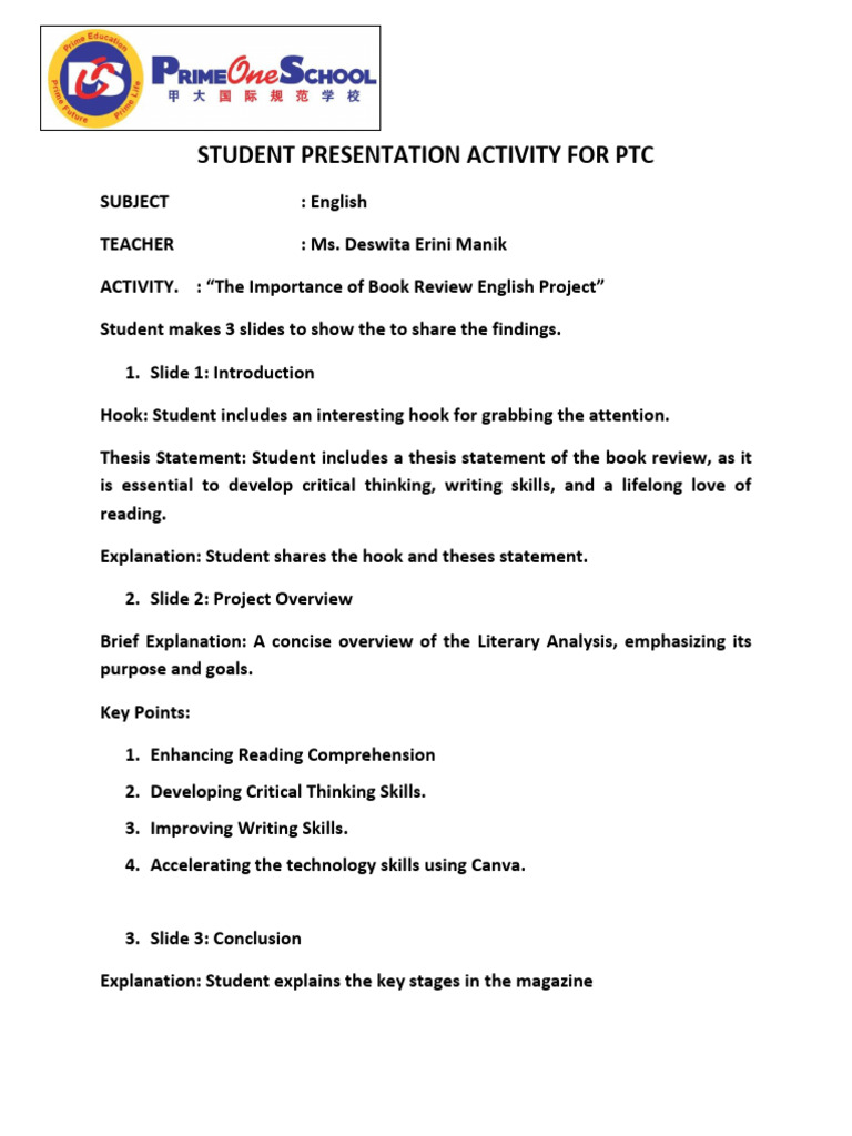 Book Review Project Presentation Guide | PDF