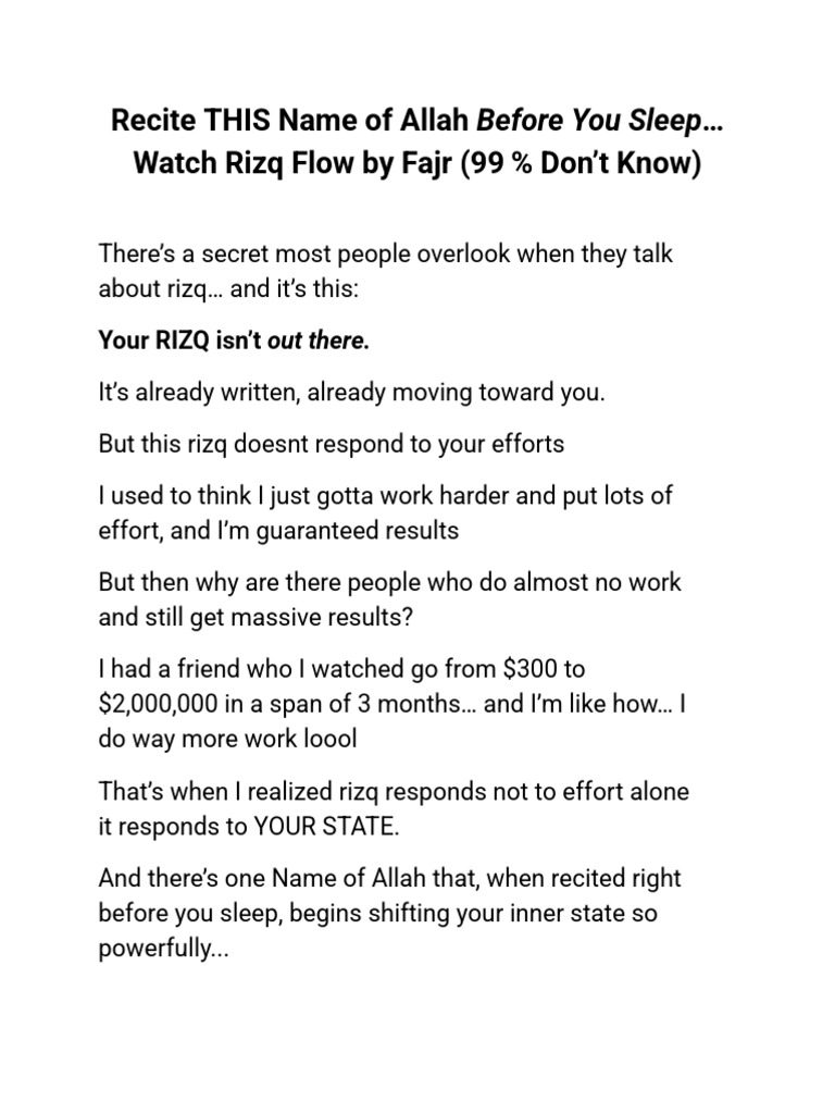 Unlock Rizq by Reciting Ar-Razzaq at Night | PDF | God In Islam ...