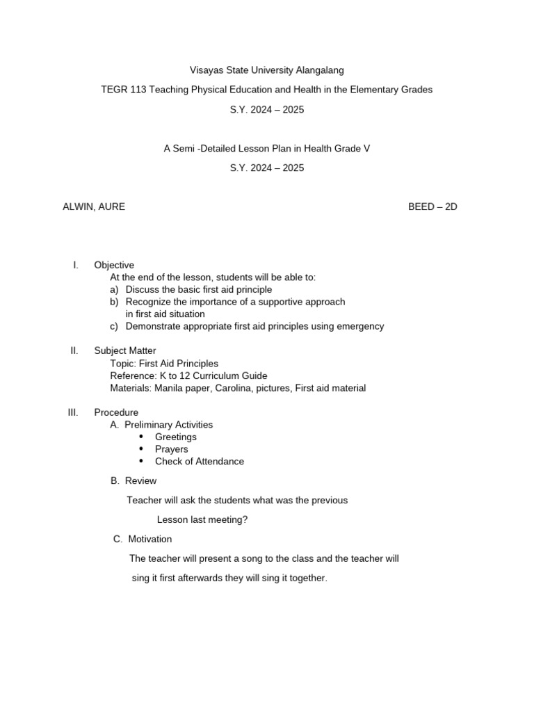 First Aid Principles Lesson Plan | PDF | First Aid | Emergency