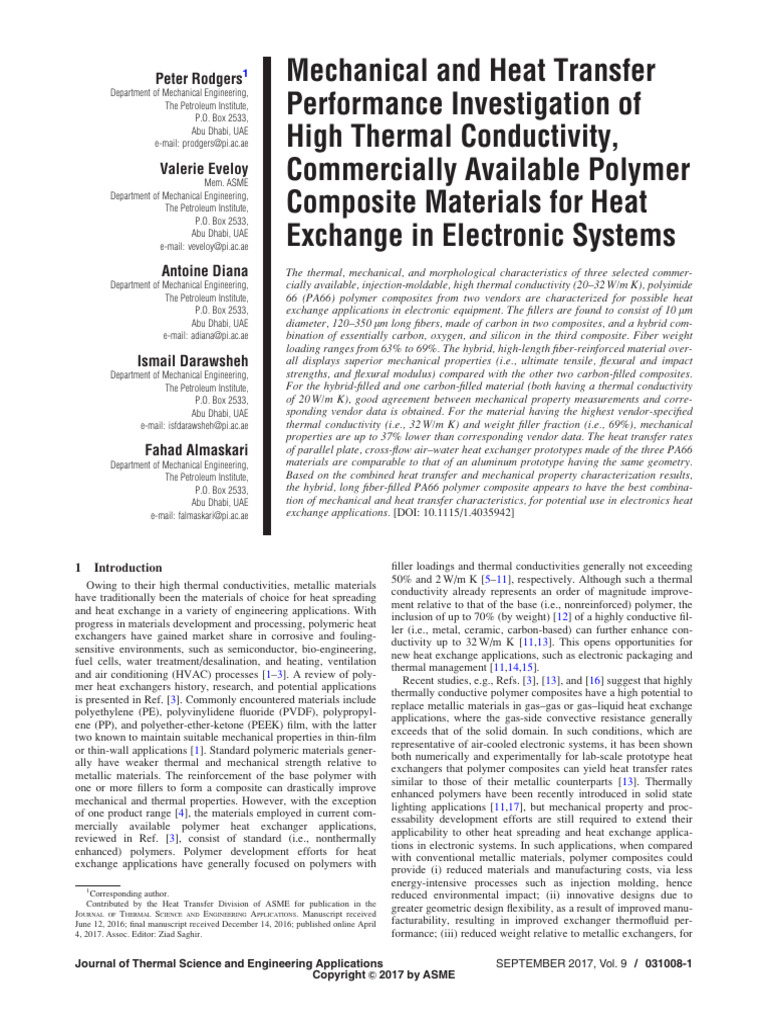 Polymer Composites for Heat Exchange | PDF | Composite Material | Polymers