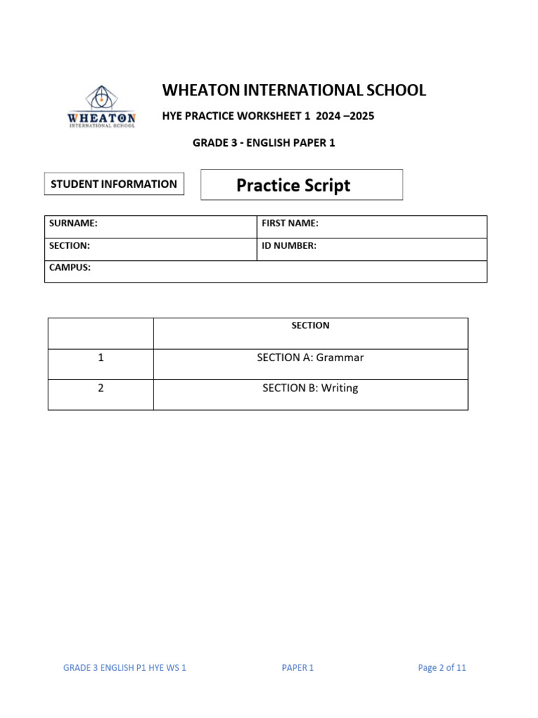 g3 Eng p1 Hye Practice Ws 1 | PDF | English Language | Grammar
