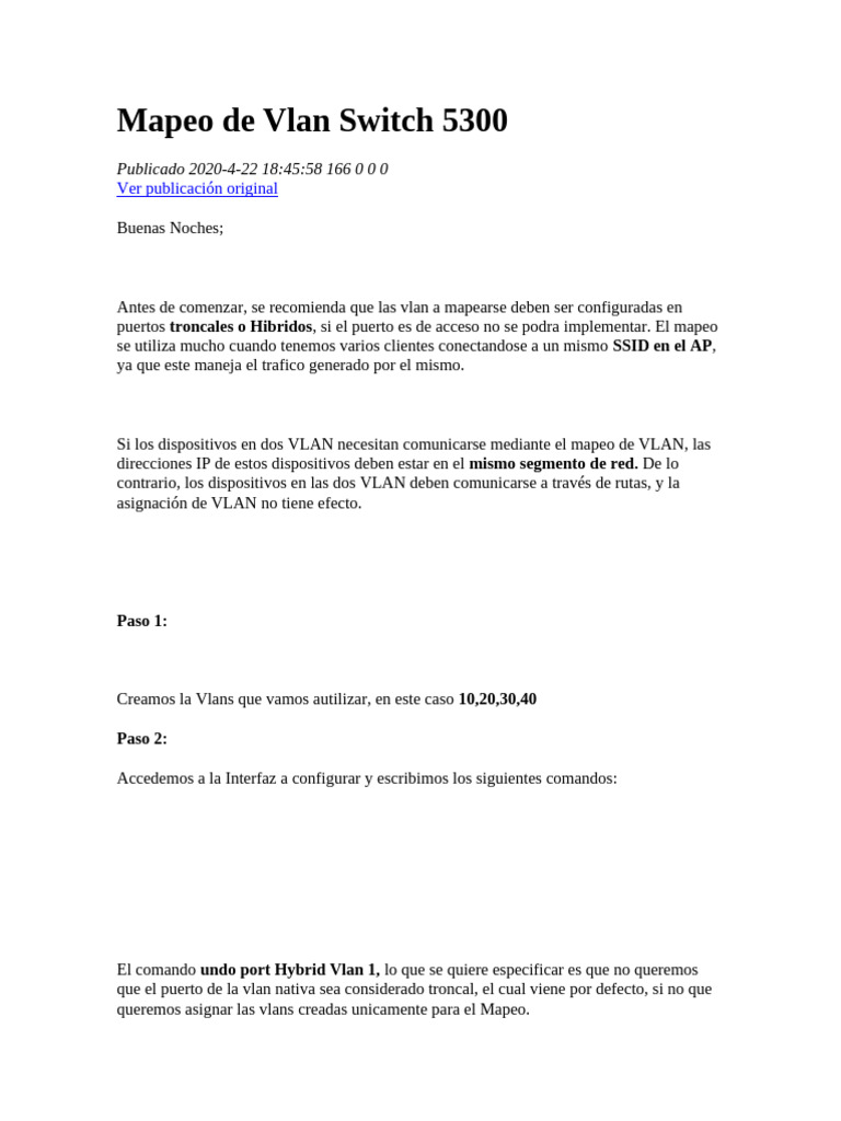 Mapeo de Vlan Switch 5300 | PDF