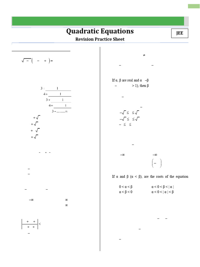 Quadratic Equations - Practice Sheet | PDF | Numerical Analysis | Equations