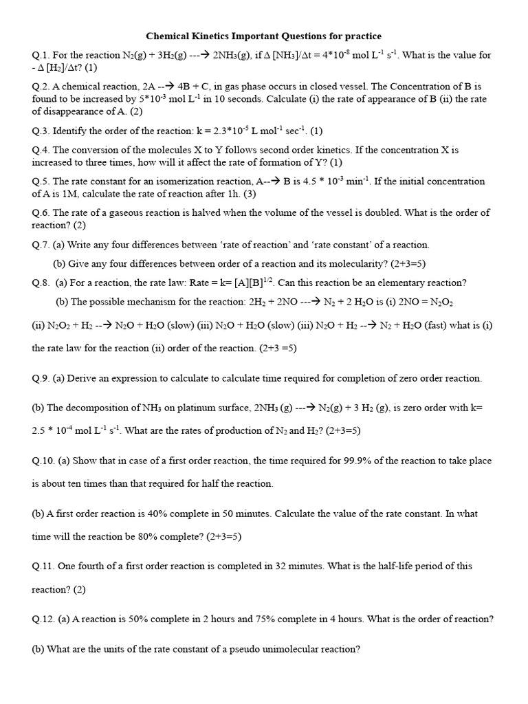 First Order Reaction Kinetics Questions | PDF | Reaction Rate ...