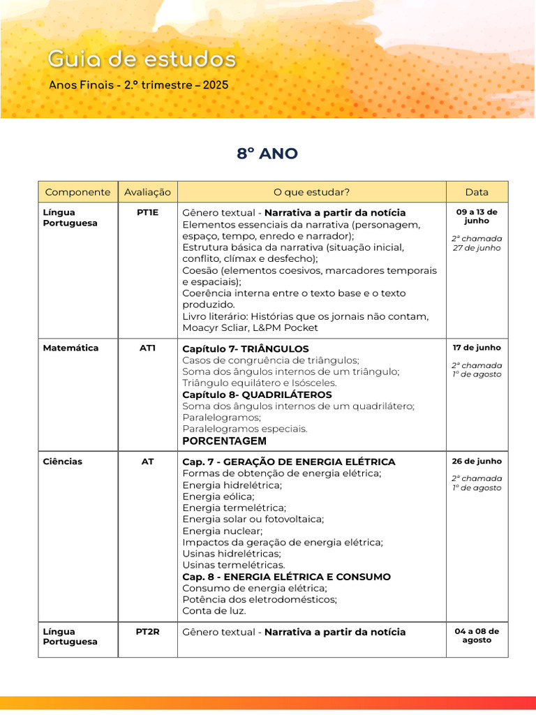 Avaliações do 8º Ano: Conteúdos e Datas | PDF | Américas | América Latina