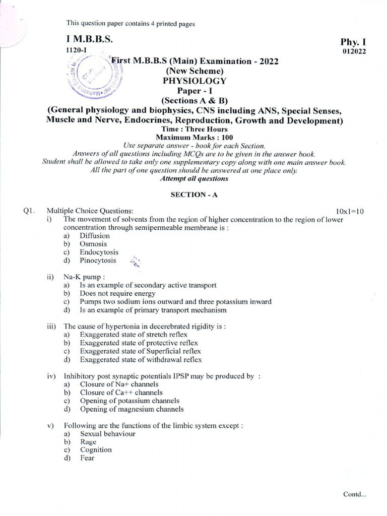Ist MBBS Main 2022 New Scheme - 1 | PDF