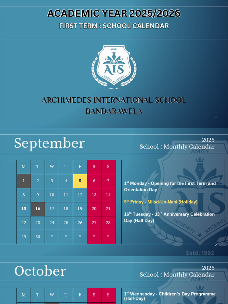 Archimedes School First Term Calendar 2025 | PDF | Observances