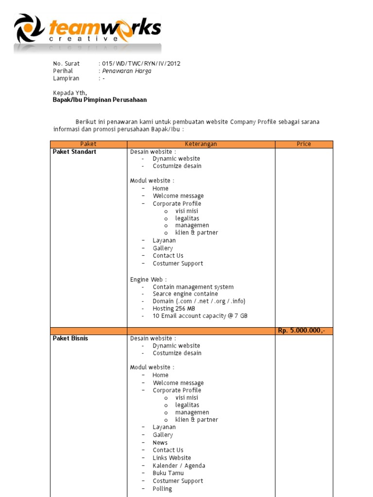 Website Development Price Proposal | PDF | Technology & Engineering