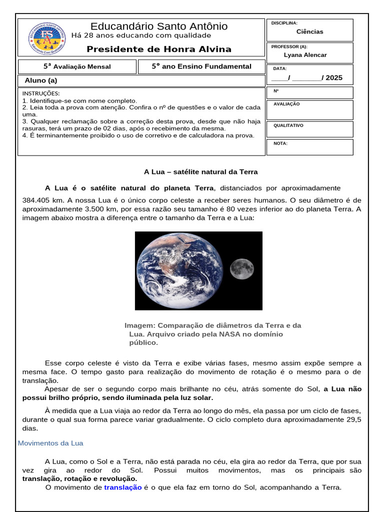 Fases e Movimentos da Lua | PDF | Lua | Terra