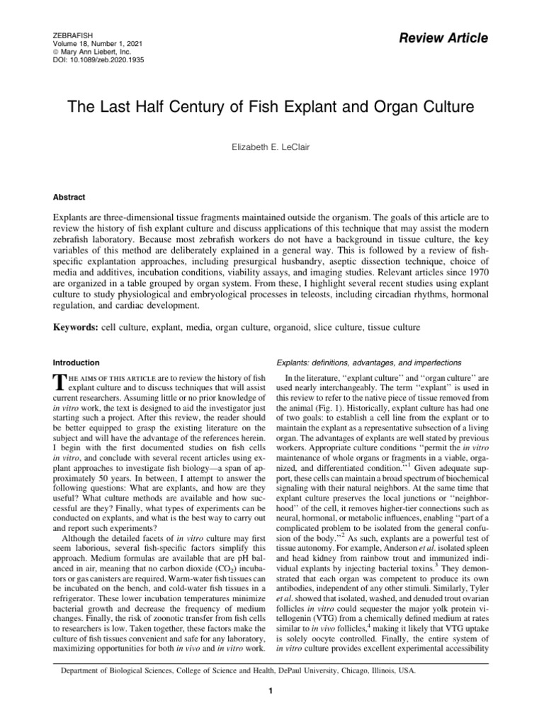 2021 - The Last Half Century of Fish Expplant and Organ Culture | PDF ...