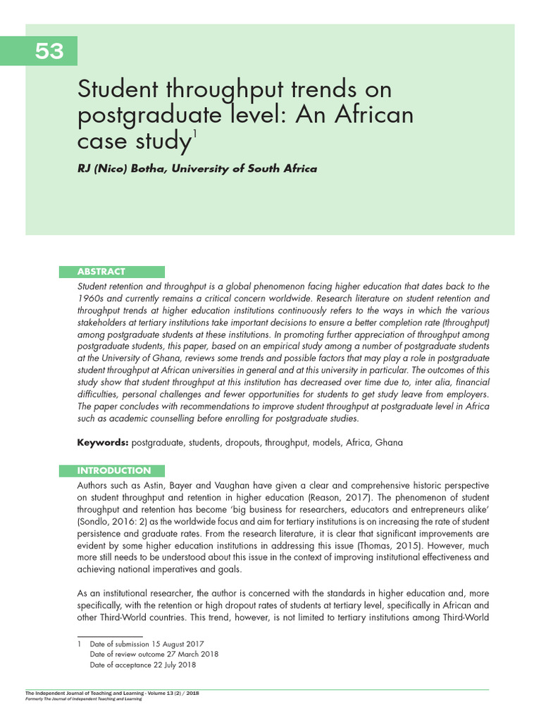 Postgraduate Student Retention in Africa | PDF | Theory | Postgraduate ...