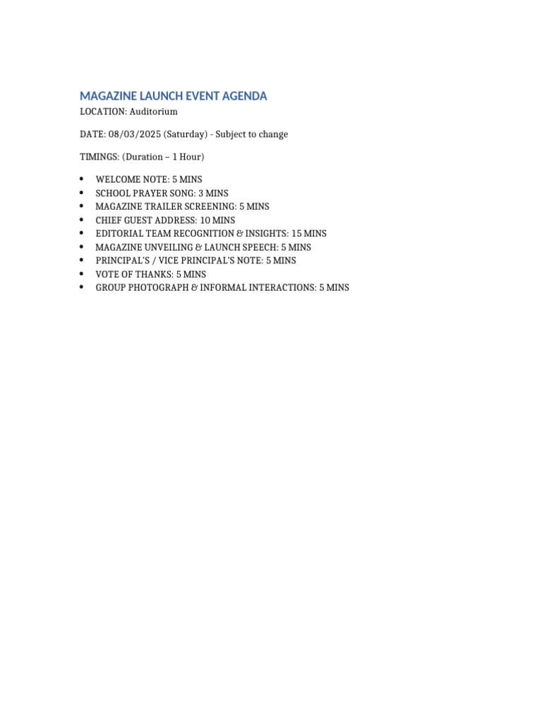 Magazine Launch Agenda Final Cleaned | PDF