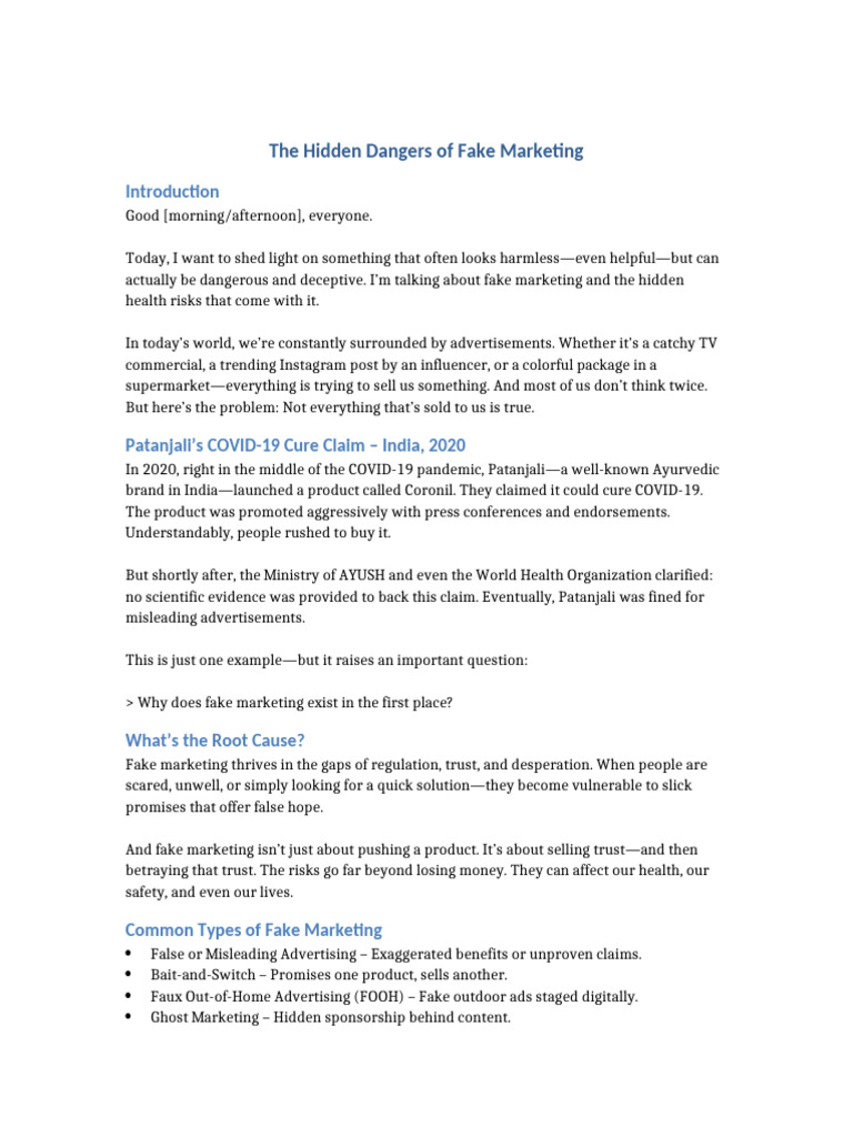 Dangers of Fake Marketing Explained | PDF | False Advertising | Advertising
