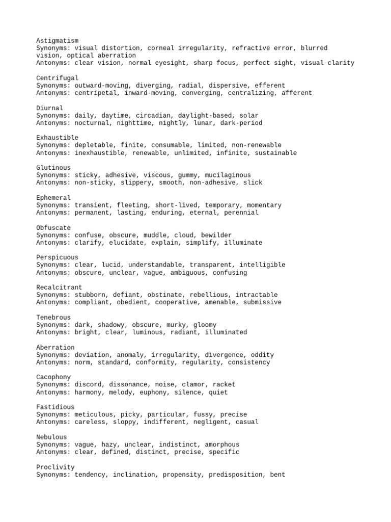 Antonyms for Common Terms | PDF