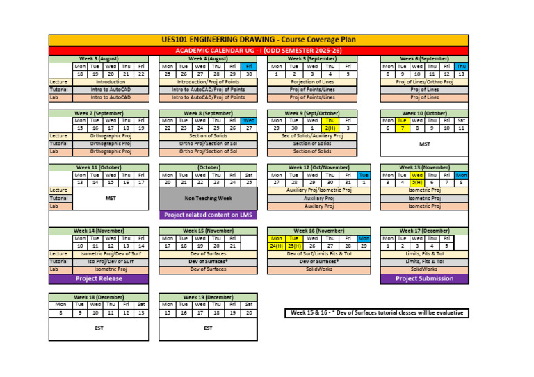 UG Engineering Drawing Calendar 2025-26 | PDF