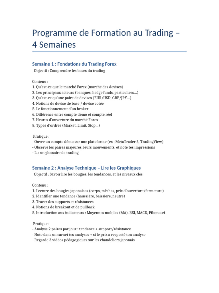 Formation Complète au Trading Forex | PDF | Opérateur de marché | Forex