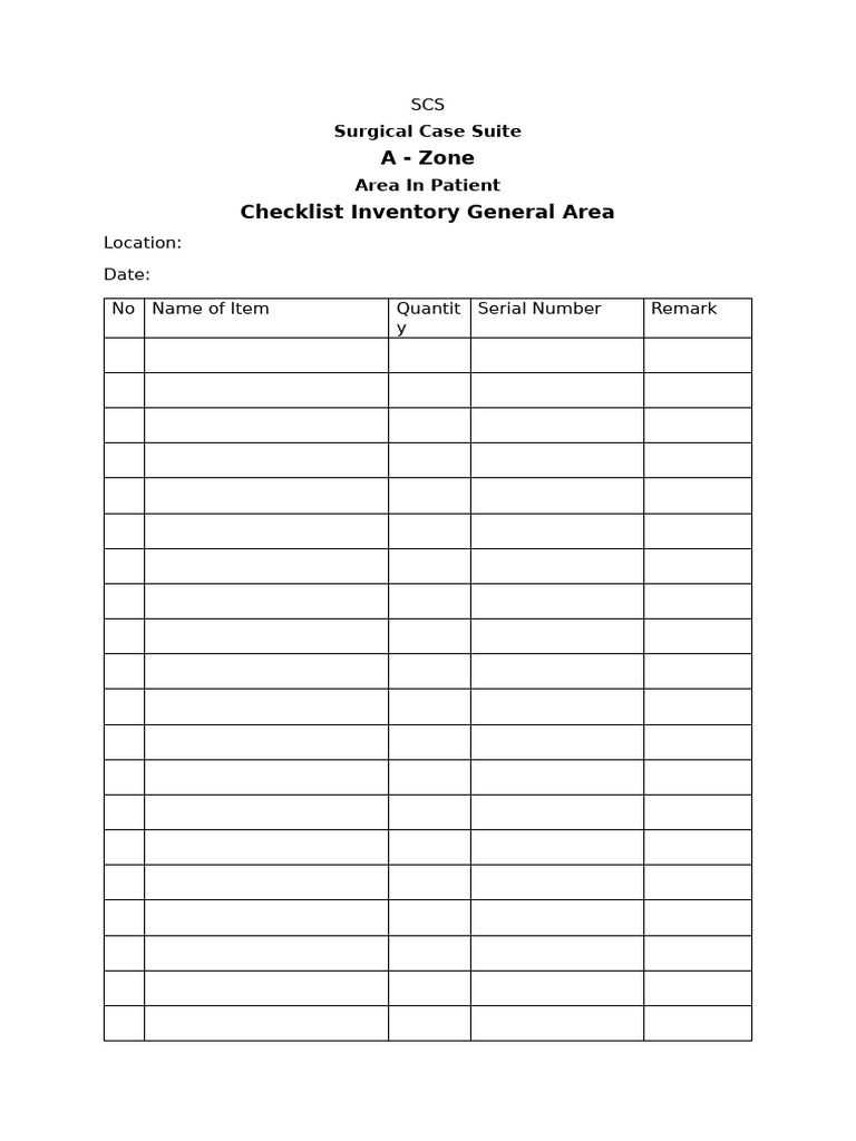 Surgical Case Suite Inventory Checklist | PDF | Surgery | Operating Theater