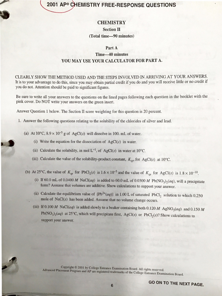2001 AP Free Response Chem | PDF